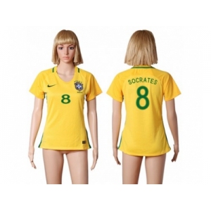 Women's Brazil #8 Socrates Home Soccer Country Jersey