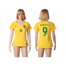 Women's Brazil #9 Ronaldo Home Soccer Country Jersey