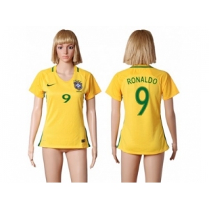 Women's Brazil #9 Ronaldo Home Soccer Country Jersey
