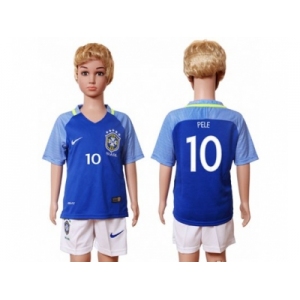 Brazil #10 Pele Away Kid Soccer Country Jersey