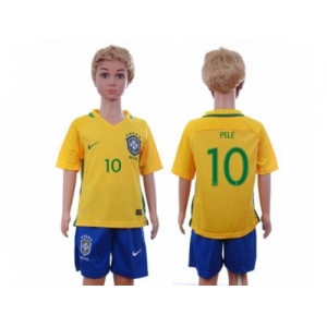 Brazil #10 Pele Home Kid Soccer Country Jersey