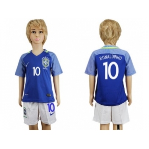 Brazil #10 Ronaldinho Away Kid Soccer Country Jersey1