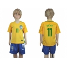 Brazil #11 Oscar Home Kid Soccer Country Jersey