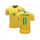 Brazil #11 P.Coutinho Home Kid Soccer Country Jersey