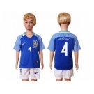 Brazil #4 David Luiz Away Kid Soccer Country Jersey