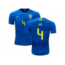 Brazil #4 Gil Away Kid Soccer Country Jersey