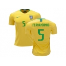 Brazil #5 Fernandinho Home Kid Soccer Country Jersey