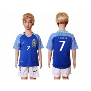 Brazil #7 D.Costa Away Kid Soccer Country Jersey