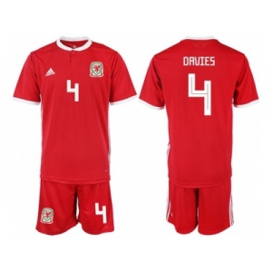 Wales #4 Davies Red Home Soccer Club Jersey