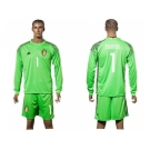 Belgium #1 Courtois Green Goalkeeper Long Sleeves Soccer Country Jersey
