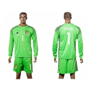Belgium #1 Courtois Green Goalkeeper Long Sleeves Soccer Country Jersey