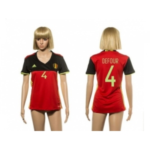 Women's Belgium #4 Defour Red Home Soccer Country Jersey