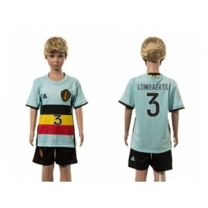 Belgium #3 Lombaerts Away Kid Soccer Country Jersey