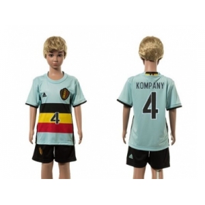 Belgium #4 Kompany Away Kid Soccer Country Jersey