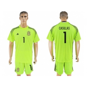 Spain #1 Casillas Shiny Green Goalkeeper Soccer Country Jersey