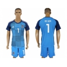 Spain #1 De Gea Blue Goalkeeper Soccer Country Jersey