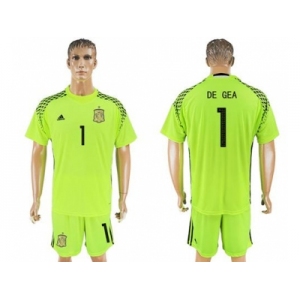 Spain #1 De Gea Shiny Green Goalkeeper Soccer Country Jersey