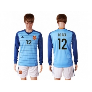 Spain #12 De Gea Blue Goalkeeper Long Sleeves Soccer Country Jersey