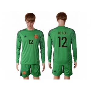 Spain #12 De Gea Green Goalkeeper Long Sleeves Soccer Country Jersey