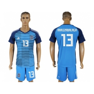Spain #13 Arrizabalaga Blue Goalkeeper Soccer Country Jersey