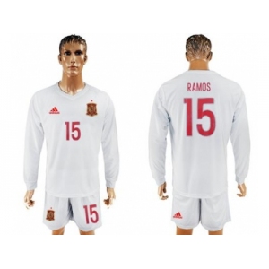 Spain #15 Ramos White Away Long Sleeves Soccer Country Jersey
