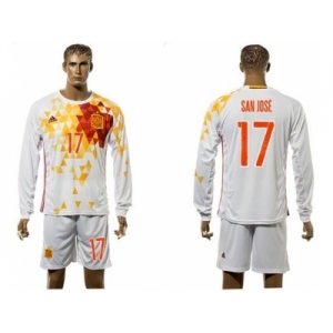 Spain #17 San Jose White Away Long Sleeves Soccer Country Jersey1