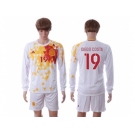 Spain #19 Diego Costa White Away Long Sleeves Soccer Country Jersey1