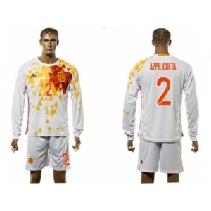 Spain #2 Azpilicueta White Away Long Sleeves Soccer Country Jersey1