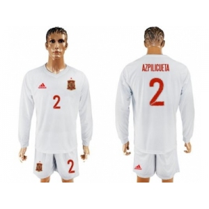Spain #2 Azpilicueta White Away Long Sleeves Soccer Country Jersey