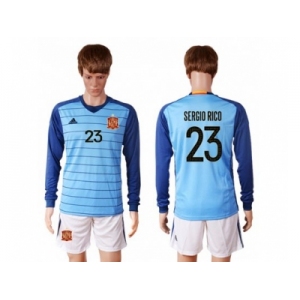 Spain #23 Sergio Rico Blue Goalkeeper Long Sleeves Soccer Country Jersey