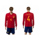 Spain #4 Bartra Red Home Long Sleeves Soccer Country Jersey