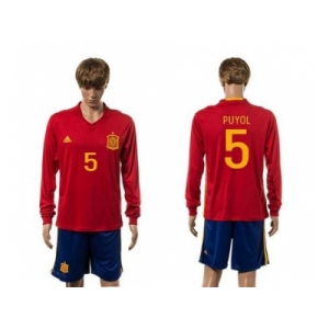 Spain #5 Puyol Red Home Long Sleeves Soccer Country Jersey