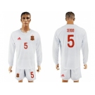 Spain #5 Sergio White Away Long Sleeves Soccer Country Jersey