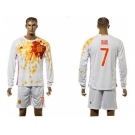 Spain #7 Raul White Away Long Sleeves Soccer Country Jersey1