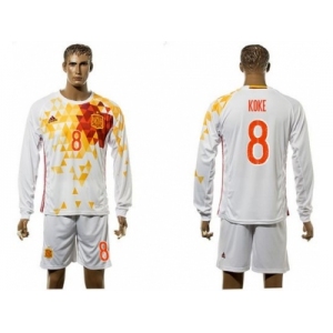 Spain #8 Koke White Away Long Sleeves Soccer Country Jersey1