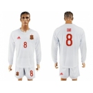Spain #8 Xavi White Away Long Sleeves Soccer Country Jersey