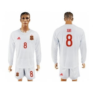 Spain #8 Xavi White Away Long Sleeves Soccer Country Jersey