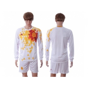 Spain Blank White Away Long Sleeves Soccer Country Jersey1