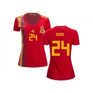 Women Spain #24 Suso Red Home Soccer Country Jersey