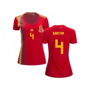 Women Spain #4 Bartra Red Home Soccer Country Jersey