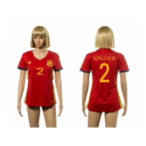 Women's Spain #2 Azpilicueta Red Home Soccer Country Jersey