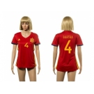 Women's Spain #4 Bartra Red Home Soccer Country Jersey