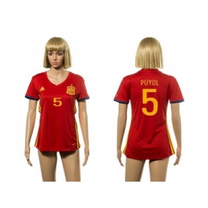 Women's Spain #5 Puyol Red Home Soccer Country Jersey