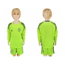 Spain Blank Shiny Green Long Sleeves Goalkeeper Kid Soccer Country Jersey