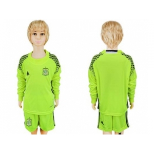 Spain Blank Shiny Green Long Sleeves Goalkeeper Kid Soccer Country Jersey