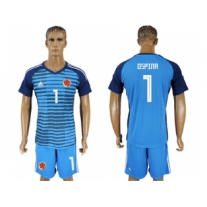 Colombia #1 Ospina Blue Goalkeeper Soccer Country Jersey