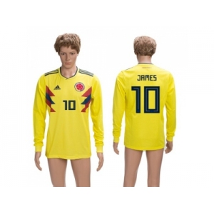 Colombia #10 James Home Long Sleeves Soccer Country Jersey