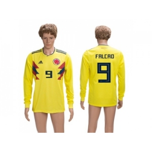 Colombia #9 Falcao Home Long Sleeves Soccer Country Jersey