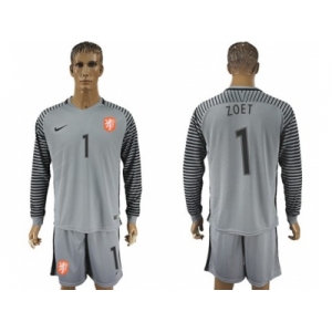 Holland #1 Zoet Grey Goalkeeper Long Sleeves Soccer Country Jersey