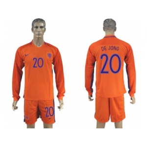 Holland #20 De Jong Home Long Sleeves Soccer Country Jersey